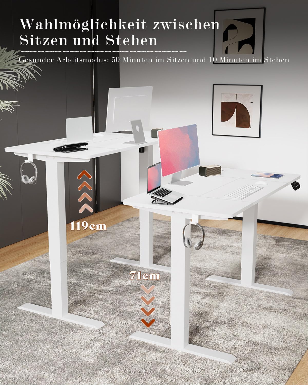 MCA furniture Bureau Barco elektrisch in hoogte verstelbaar van 72-122 cm, breedte 120 cm