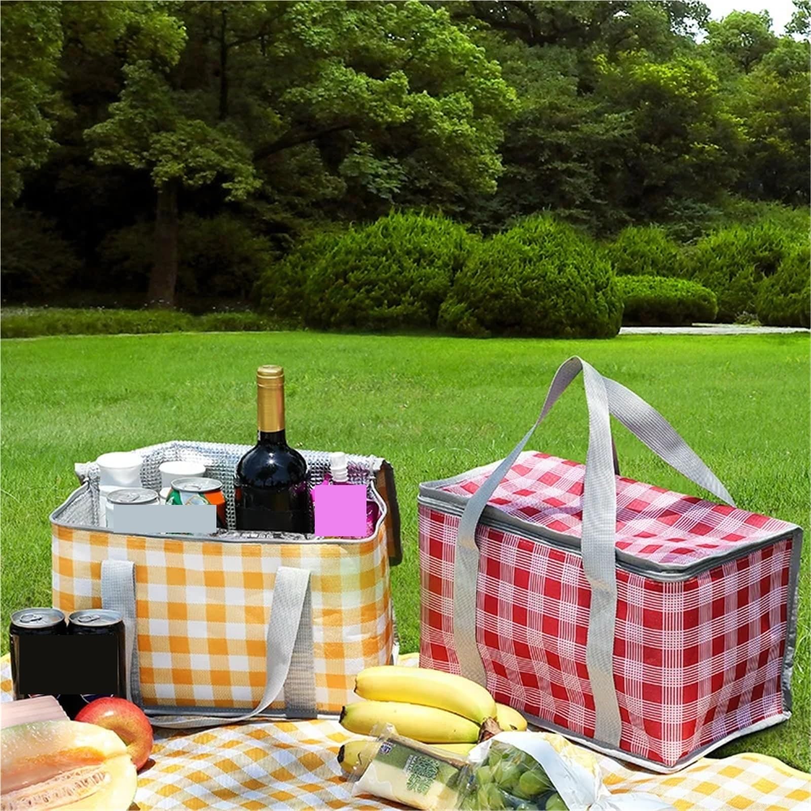 Sac Isotherme Repas Sac à Main Bento for Pique-Nique, Grande capacité, extérieur, étanche, résistant l'humidité, Isolation Thermique, Rangement Pliable(Red Checkered)