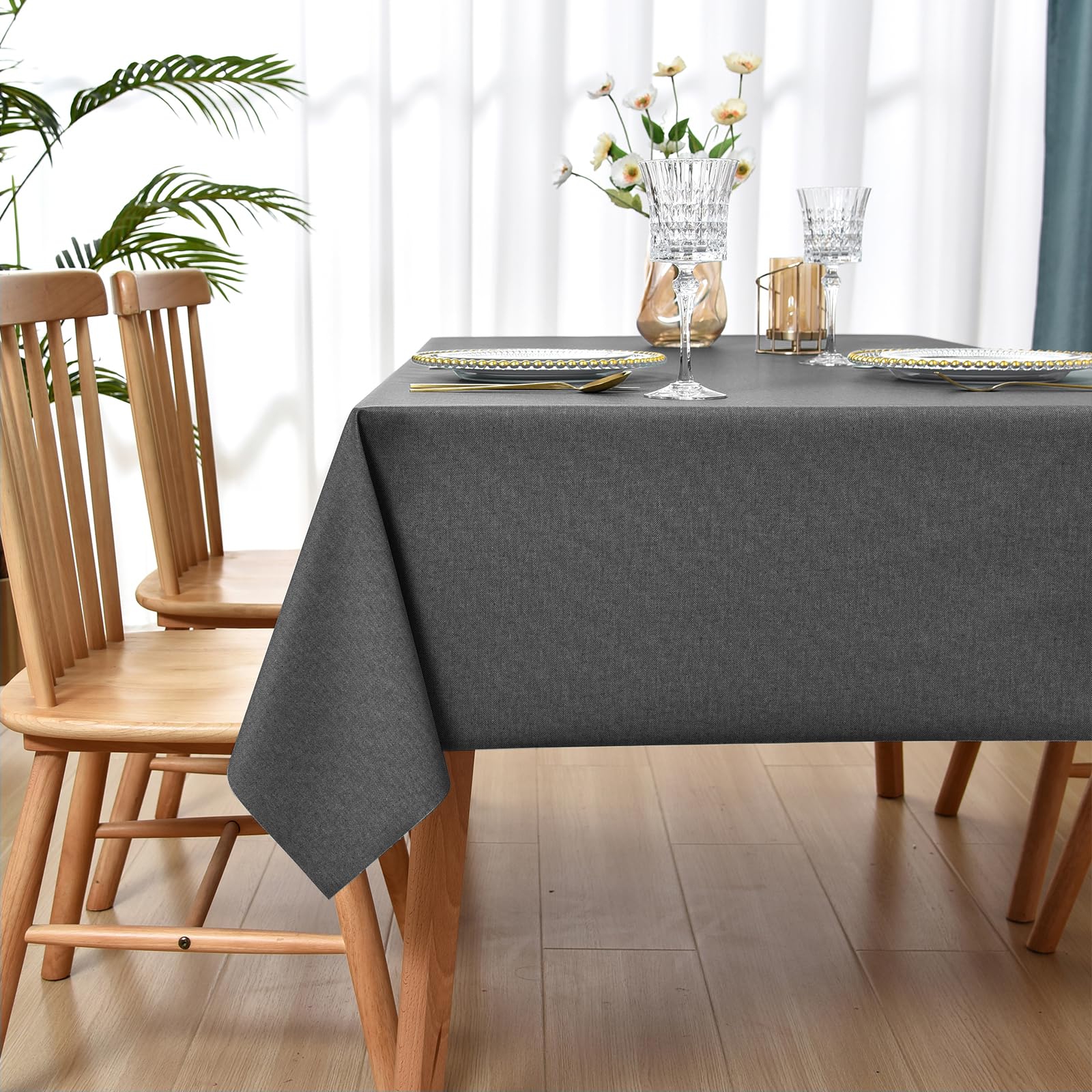 Wenya Charcoal Grey Pvc Tablecloth Wipe Clean Table Cloth Waterproof Table Protector, Wipeable Easy-Care Rectangular Tablecloth For Kitchen Picnic Outdoor Indoor - 54X54in/137X137cm