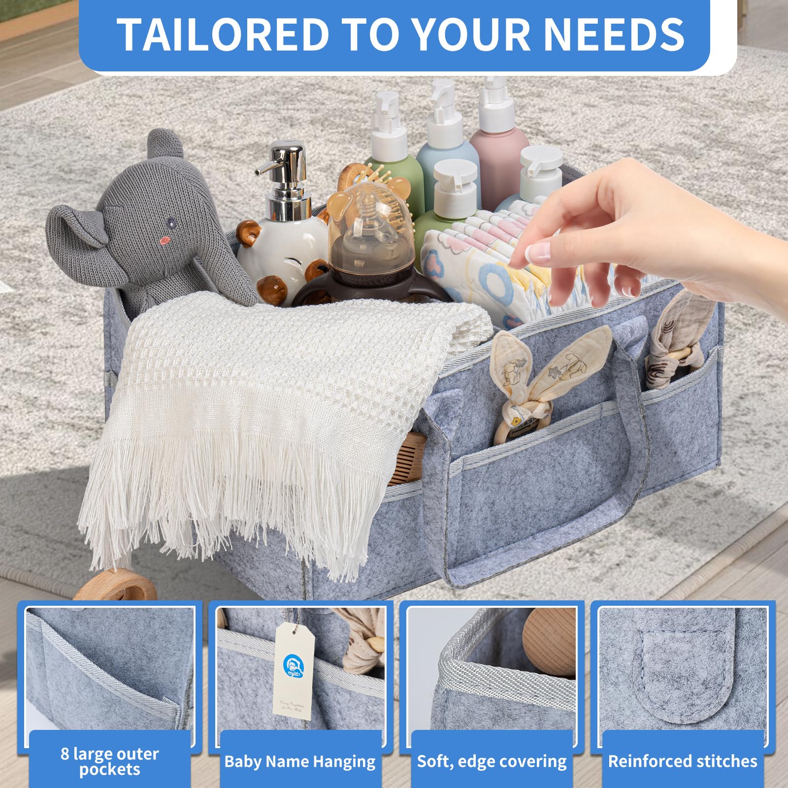 Felt Baby Diaper Caddy Organizer - Portable Baby Caddy Organizer with Handle, Nursery Storage Bin & Car Caddy for Girls, Boys - Baby Gift Basket Can Hold Diapers, Wipes & Essential Baby Supplies