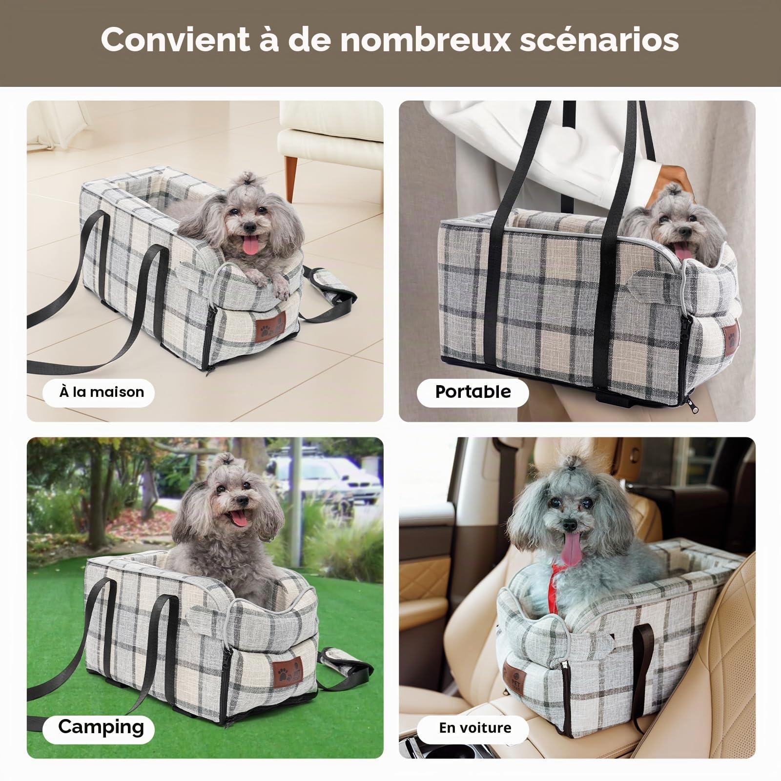 Siège Auto Chien Petite Taille 2en1 - Panier Voiture, Sac Transport Avant avec Oreiller Lavable et Amovible pour Chien et Chat