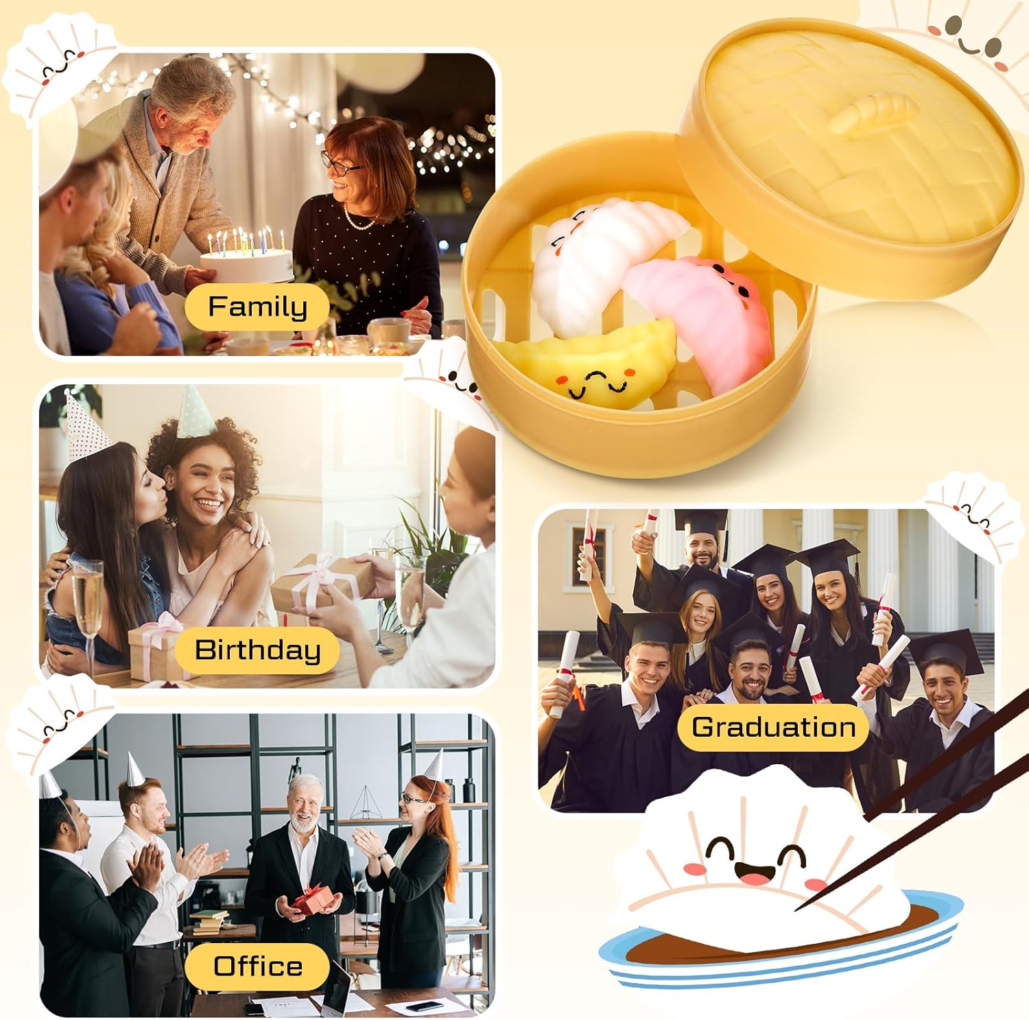 20 Set Positive Dumplings Gifts 60 Dumplings Stress Ball 20 Steamer with 20 Cards Emotional Squeeze Stress Relief Toy Office Gift Ideas for Coworker Employee Work Staff