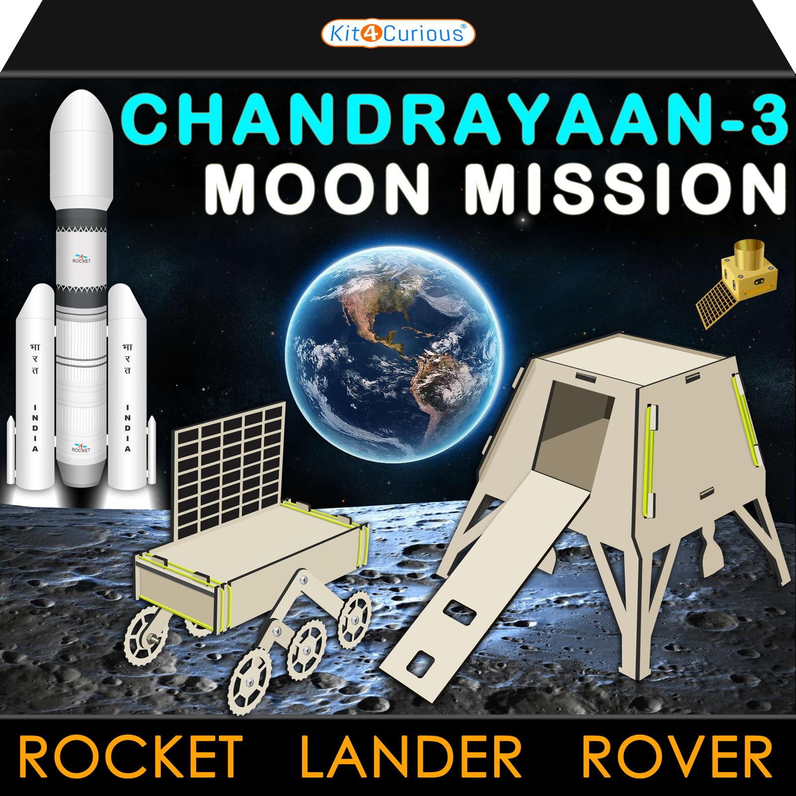 Kit4Curious® Chandrayaan-3 Moon Mission Wooden Models – Rocket, Lander, Rover, Propulsion Module Making kit – Showpiece