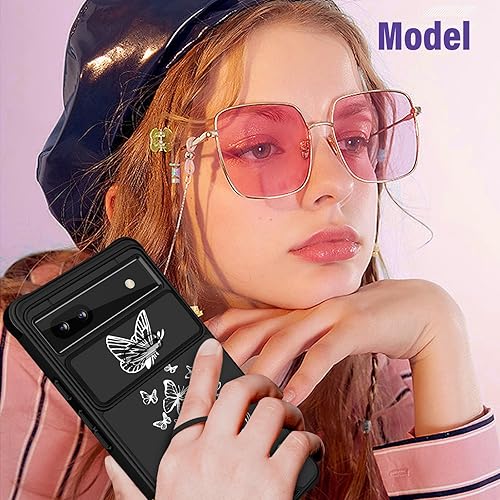Miniatura 6 de Funda 2 en 1 para Google Pixel 6A para mujeres, bonita funda de mariposa para niñas, diseño femenino de mariposa blanca con funda para cámara +