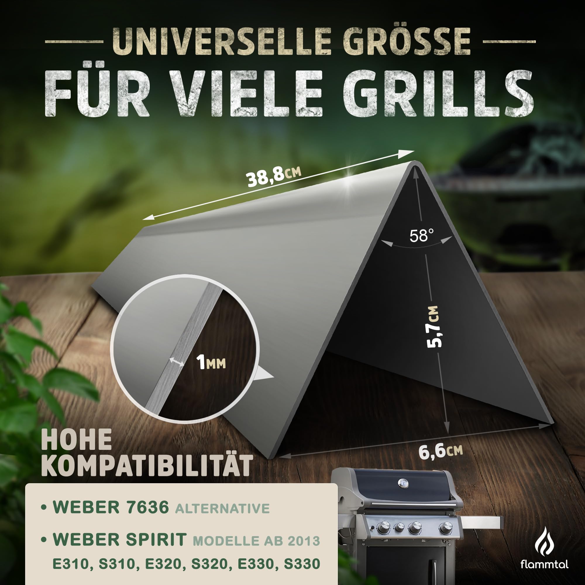 flammtal - Rieles aromáticos FLAVE [5 unidades] - Para Weber Spirit 7636 [310/320/330] - Barras de sabor de alta calidad para Weber Spirit 320 a partir de 2013 - Acero inoxidable - Cubierta ideal para