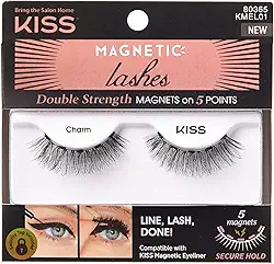KISS Cílios magnéticos, pingente, 1 par de cílios postiços sintéticos com 5 ímãs de força dupla, resistente ao vento, cílios falsos testados por dermatologista duram até 16 horas