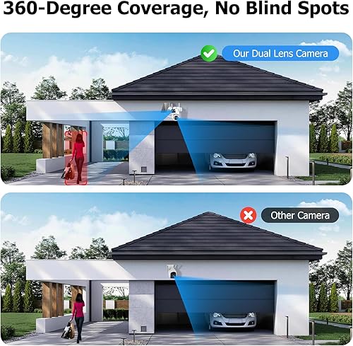 Miniatura 4 de Kurain Cámara de seguridad solar inalámbrica de 6 MP para exteriores, WiFi 2.4G y 5G, panorámica y de seguimiento de doble lente 2 en 1 para