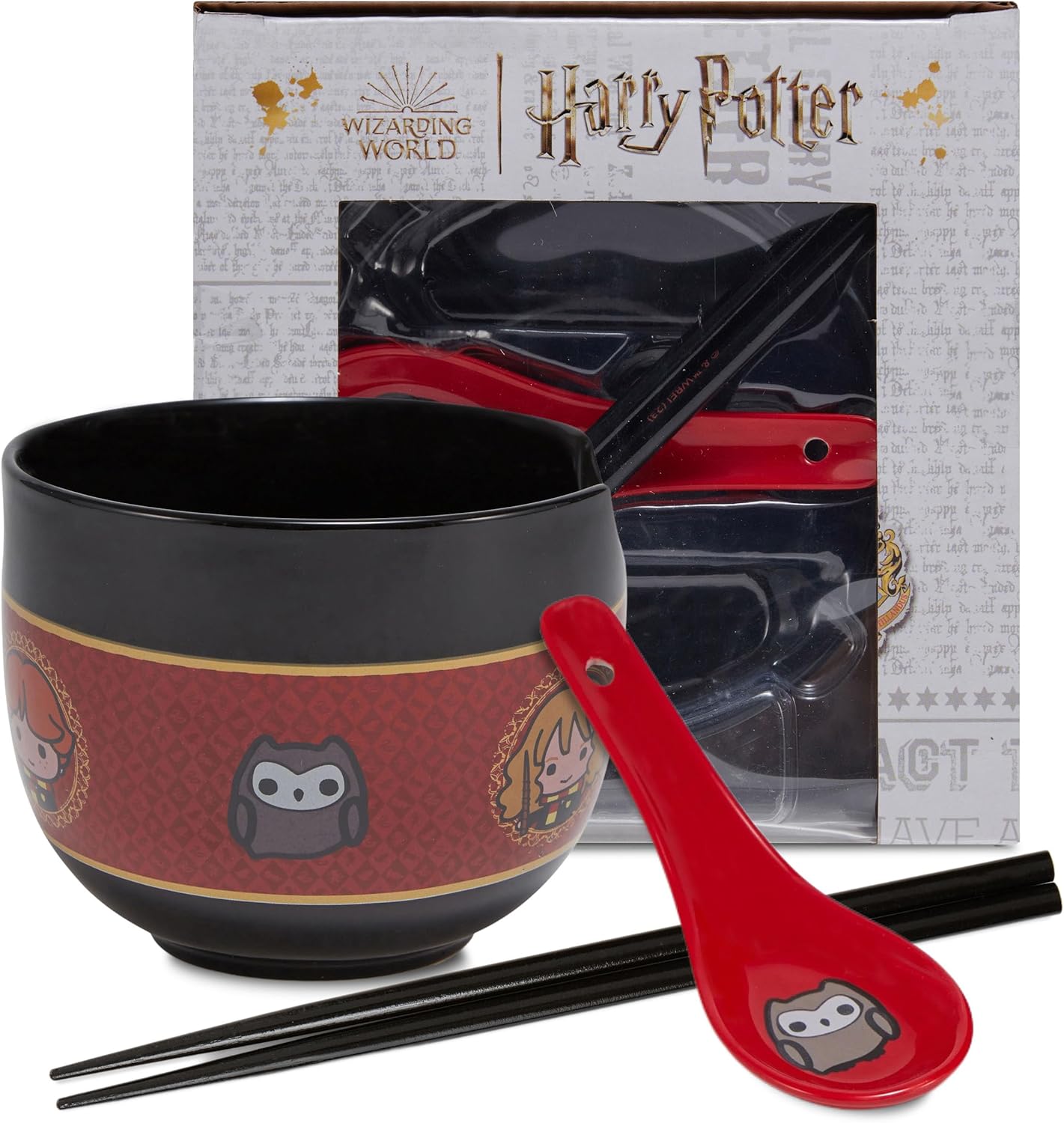 culture fly harry potter microwave ramen bowl set with chopsticks and spoon, 16 oz ceramic instant noodle bowls with chopsticks, ramen noodle bowl, rice bowl anime gifts for men harry potter 2