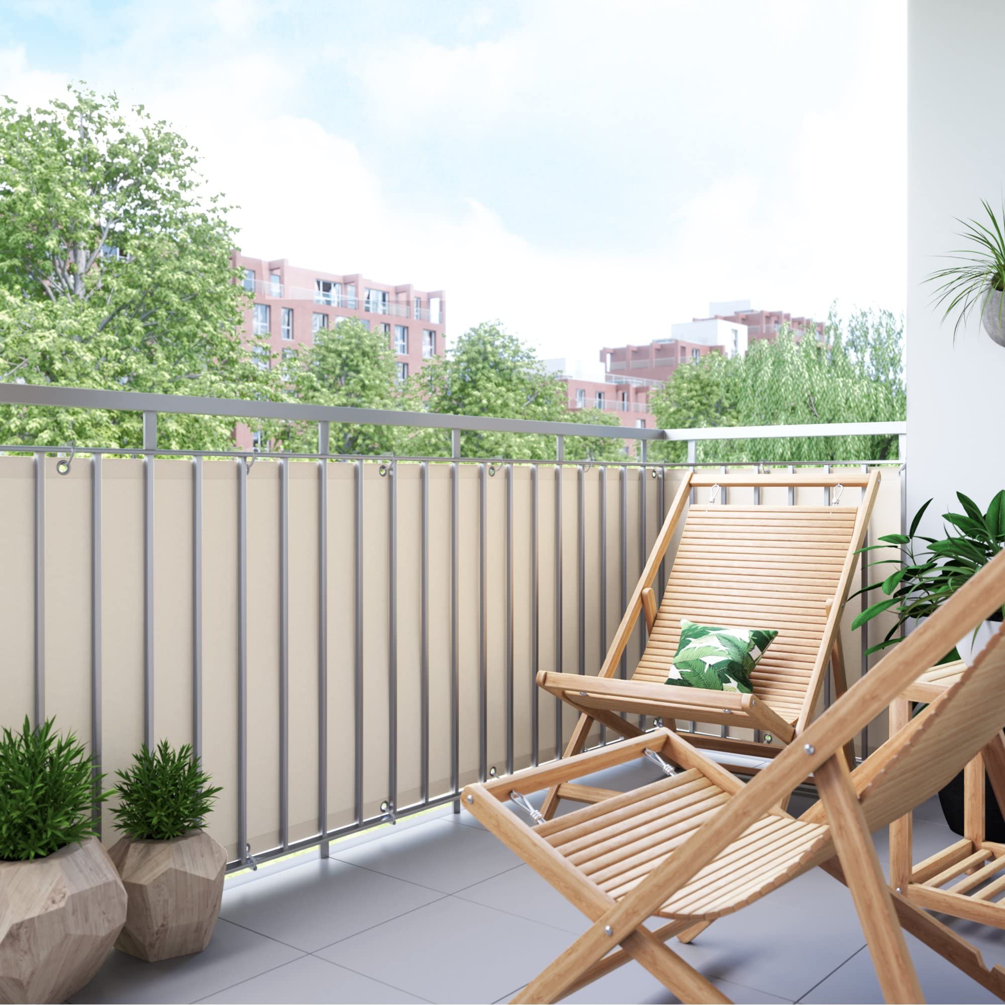 jarolift Balkonbespannung Basic, Balkon Sichtschutz Windschutz Sonnenschutz Balkon-Verkleidung, Wasserdicht, 600 x 90 cm, (24 Ösen) Creme
