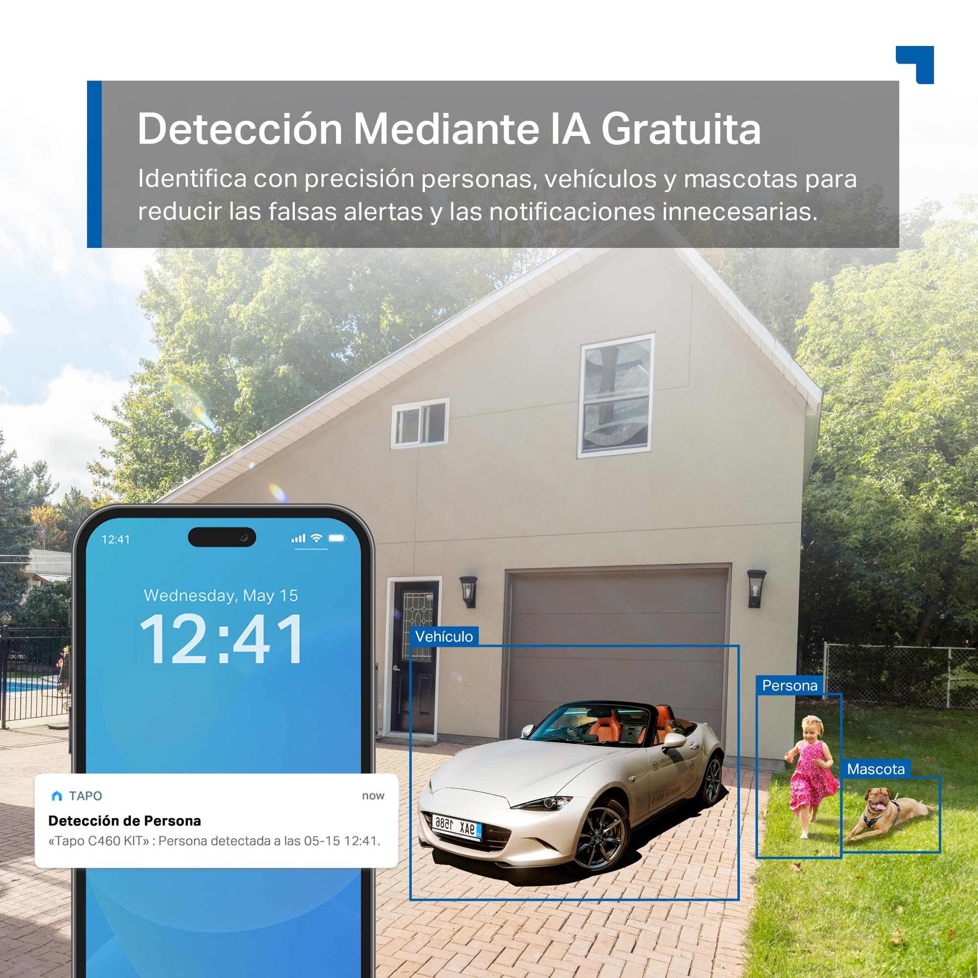 Tapo C460 Kit - Cámara vigilancia WiFi Exterior, 4K, IP66, Solar | Detección de Movimiento y Personas. Con Panel Solar. Batería 10000mAh. Alarma Luz y Sonido. App Tapo.
