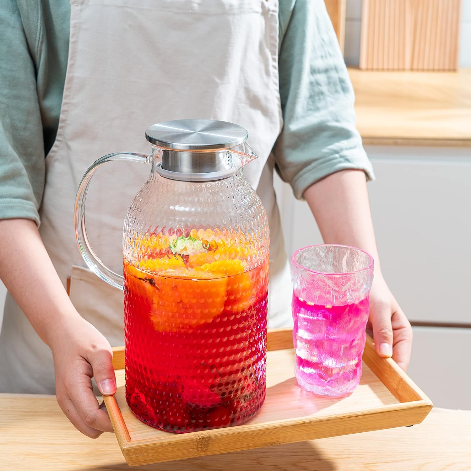 Karafu 3 Liter/100 Oz Glass Pitcher with Lid, Easy Clean Heat Resistance Borosilicate Glass Jug for Hot/Cold Water, Milk, Ice Tea and Juice Beverage - Image 8