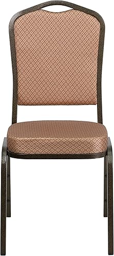 Miniatura 8 de Flash Furniture Paquete de 4 sillas de banquete apilables con respaldo de corona de la serie HERCULES en tela con patrón de diamante dorado, marco