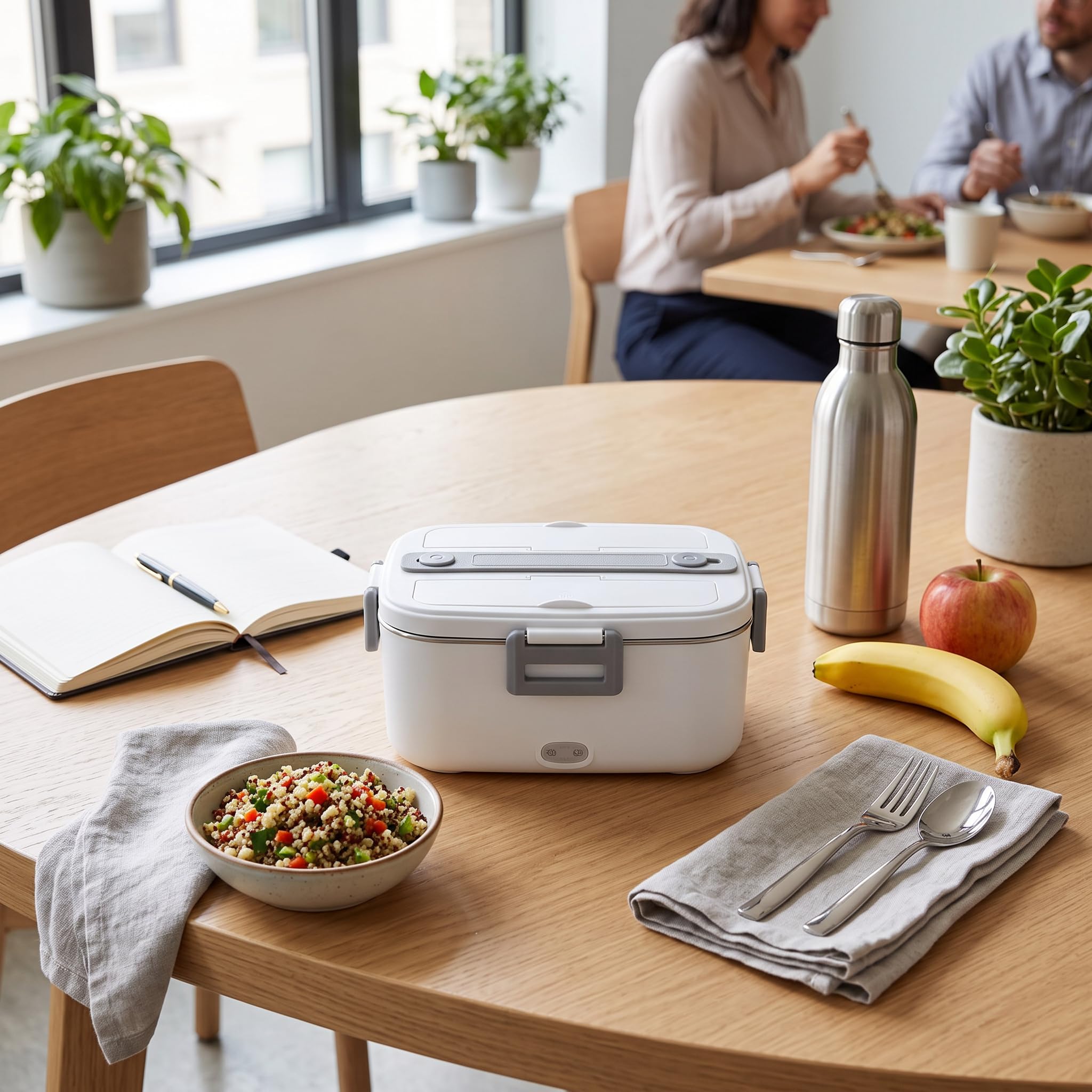 Lunch Box Elettrico 1.8L 80W Scaldavivande in Acciaio Inossidabile SUS304 BPA Free Lunch Box Autoriscaldante con Funzioni di Ebollizione a Vapore, Senza Riempimento (Spina europea)