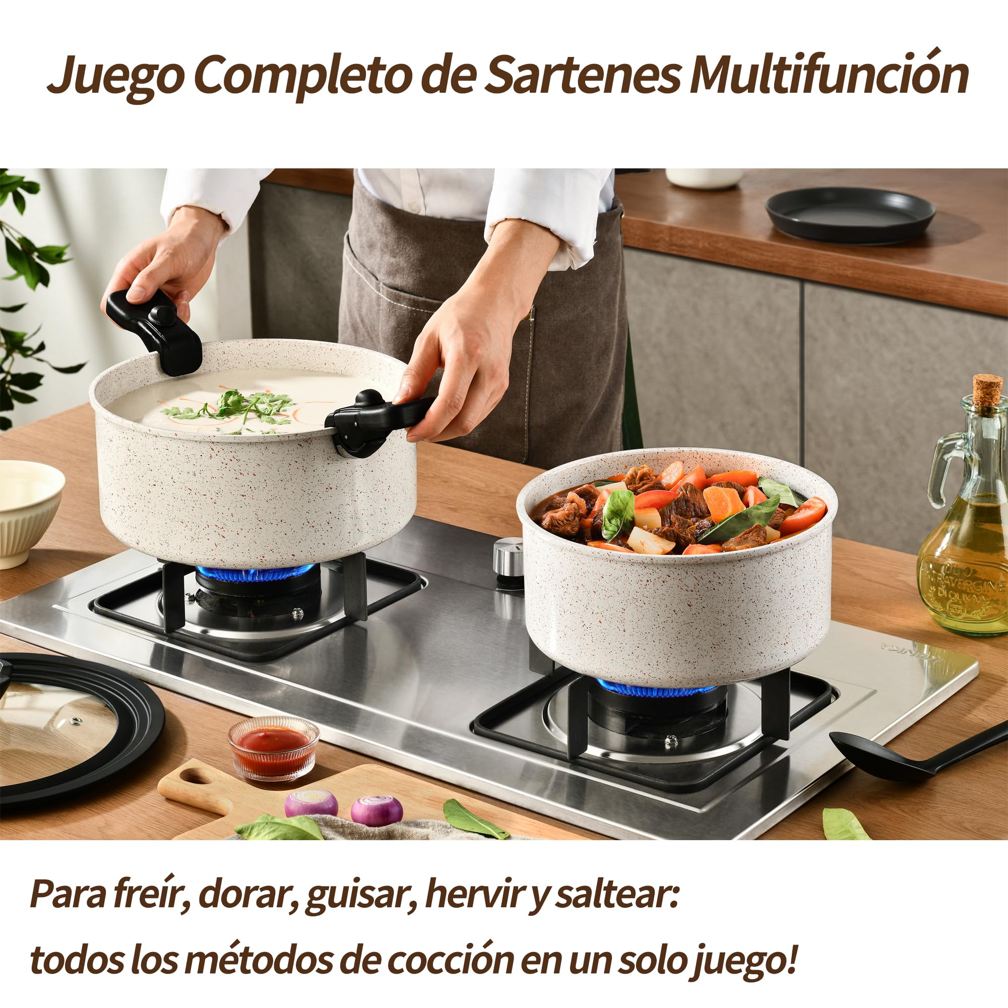 Juego de Ollas y Sartenes 23 Piezas Inducción, Batería de Cocina sin PFOA