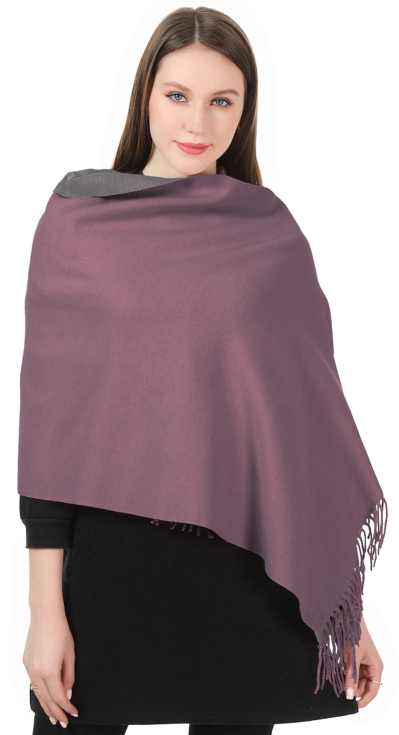 World of Shawls Winter Scarf Pashmina Shawl Wrap for Women Ladies Long Large Warm Thick Reversible Blanket Scarves (Lavender and Grey)