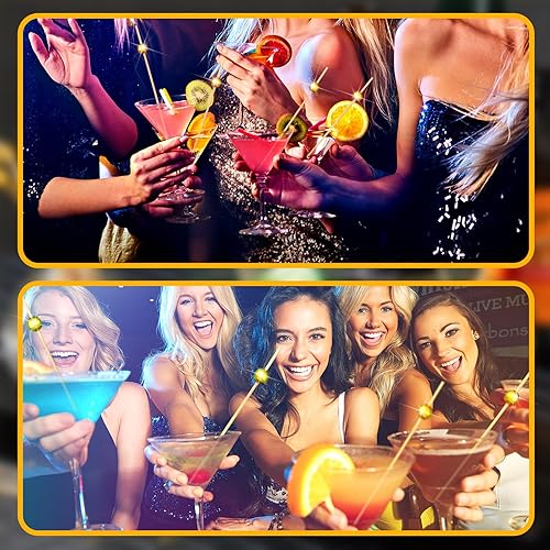 Miniatura 5 de Hushee 300 palillos de cóctel largos, palillos de dientes decorativos, bola de discoteca, pinchos de madera, palos de cóctel, adornos de cóctel de