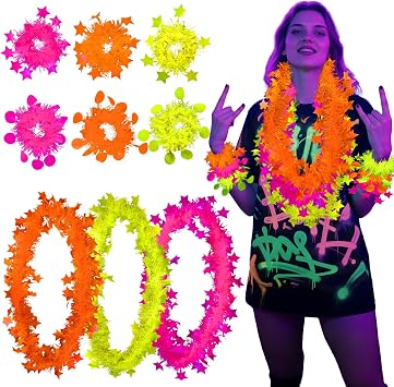 Mega-Loopolis Glow in The Dark Party Supplies, 12 Pcs Neon Party Necklace, Bracelet, Glow Party Favors Photo Booth Props for Adult Women Men, Birthday Halloween Party Decorations, One Size Fits All