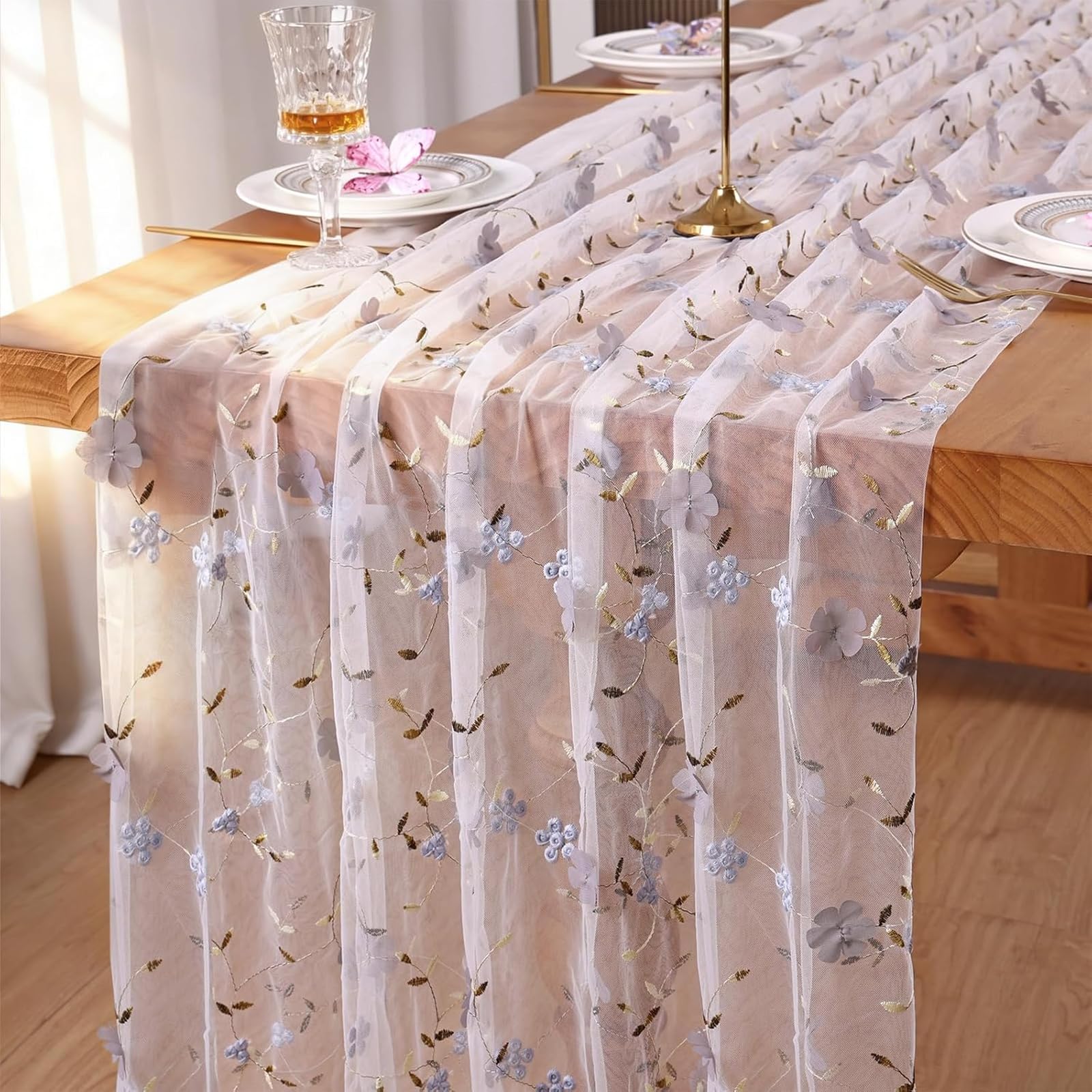Durchsichtiger Tüll-Tischläufer, Netzstoff, Tischläufer für Bastelarbeiten, Hochzeiten, Geburtstage, Partys, Picknicks, Weihnachtsdekoration, 150 x 400 cm