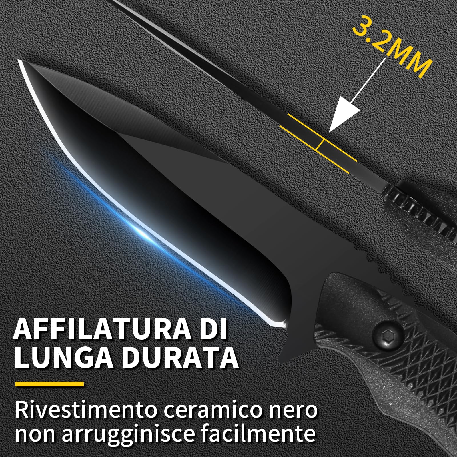 Plys Coltello Sopravvivenza Coltelli da Caccia: Coltello Campeggio Lama Fissa con Fodero Nero