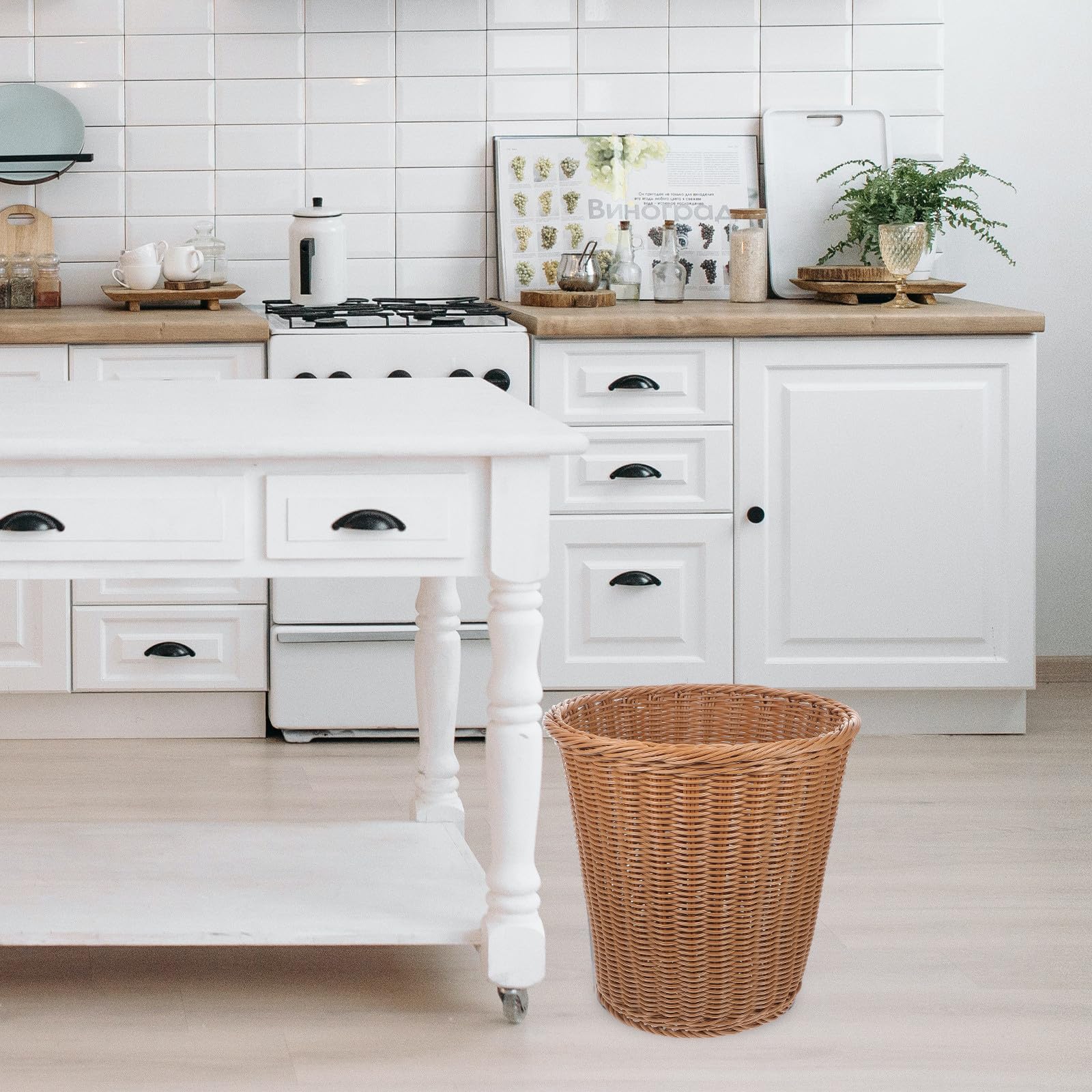 jojofuny Beiger Mülleimer aus Kunststoff, Gewebte Optik, 1 Stück, Kompakt | Zuhause und Büro, Leicht und Stabil Verarbeitet, Rundes Design ohne Deckel