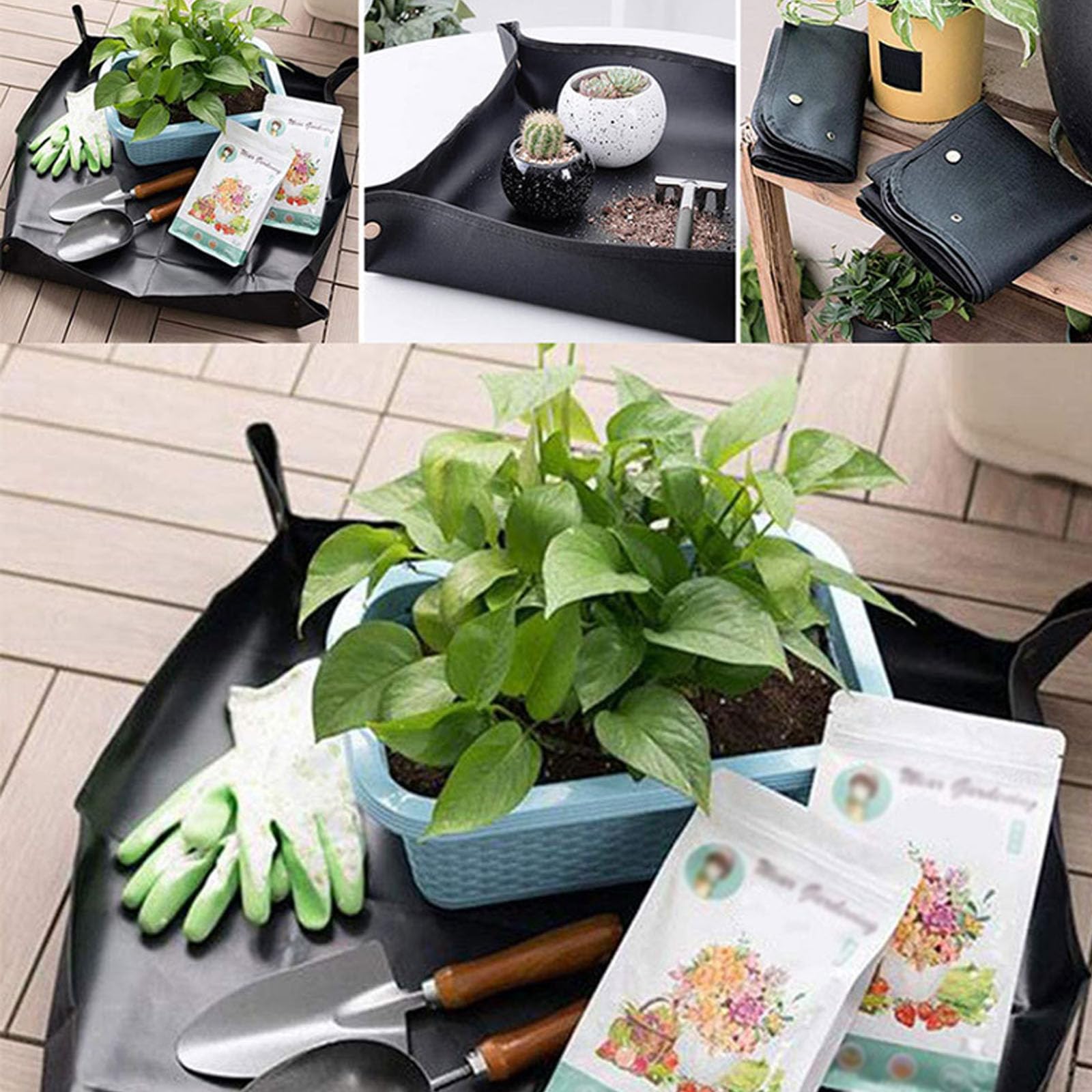 Wasserdichte Umtopfmatte Für Pflanzen – 50x50 Cm, Faltbar, Mit Anti-Verschütten-Kanten, Grün