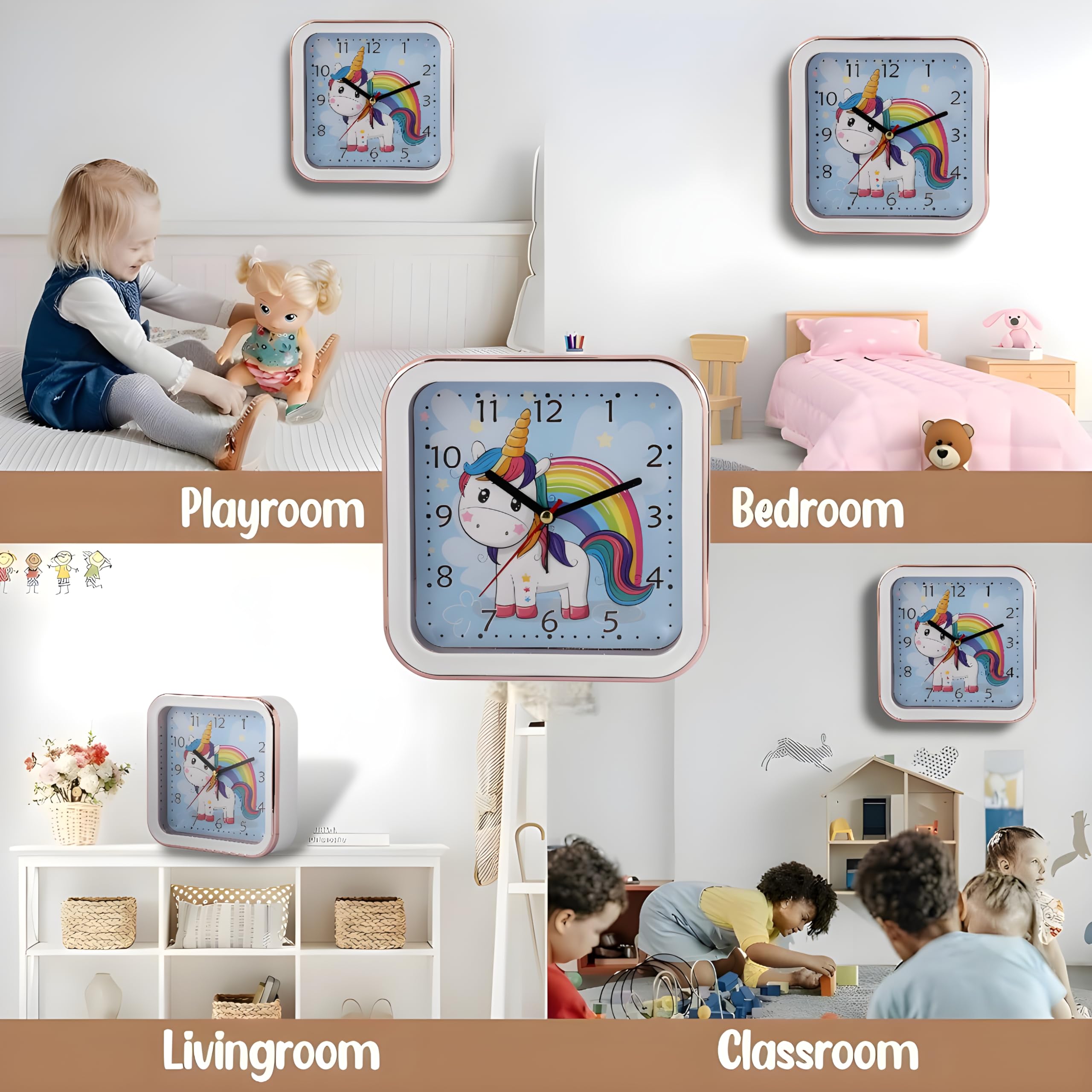 De'rons Analog Table Alarm Clock for Heavy Sleepers Alarm Clock for Study Table Funny Cute Unicorn Cartoon Poster Alarm Clock for Girls Kids Boys Bedroom 15 x 15 cm 1