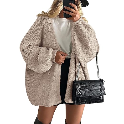 PRETTYGARDEN Womens Oversized Cardigan Sweaters 2025 Fall Long Lantern Sleeve Knit Open Front Lightweight Sweater