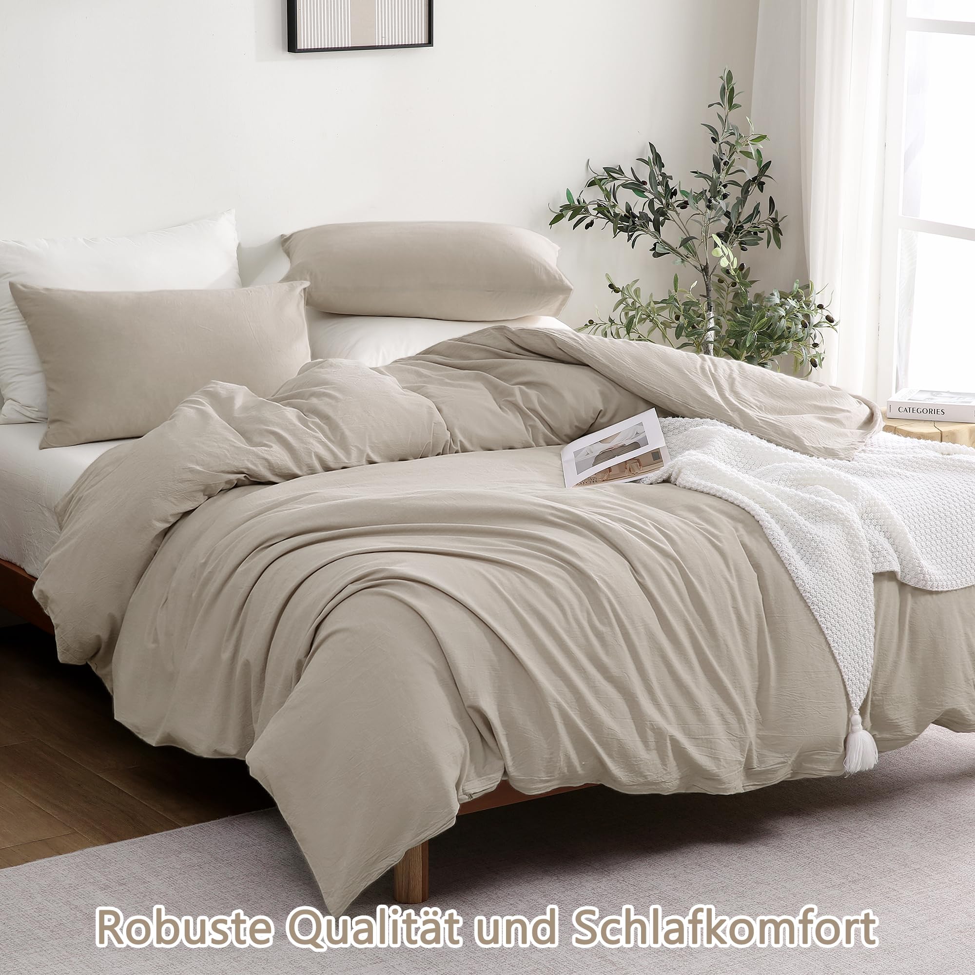 ATsense Set di biancheria da letto 135 x 200 cm, in cotone, 4 pezzi, con manico in lino, traspirante, 2 copripiumini e 2 federe 80 x 80 cm
