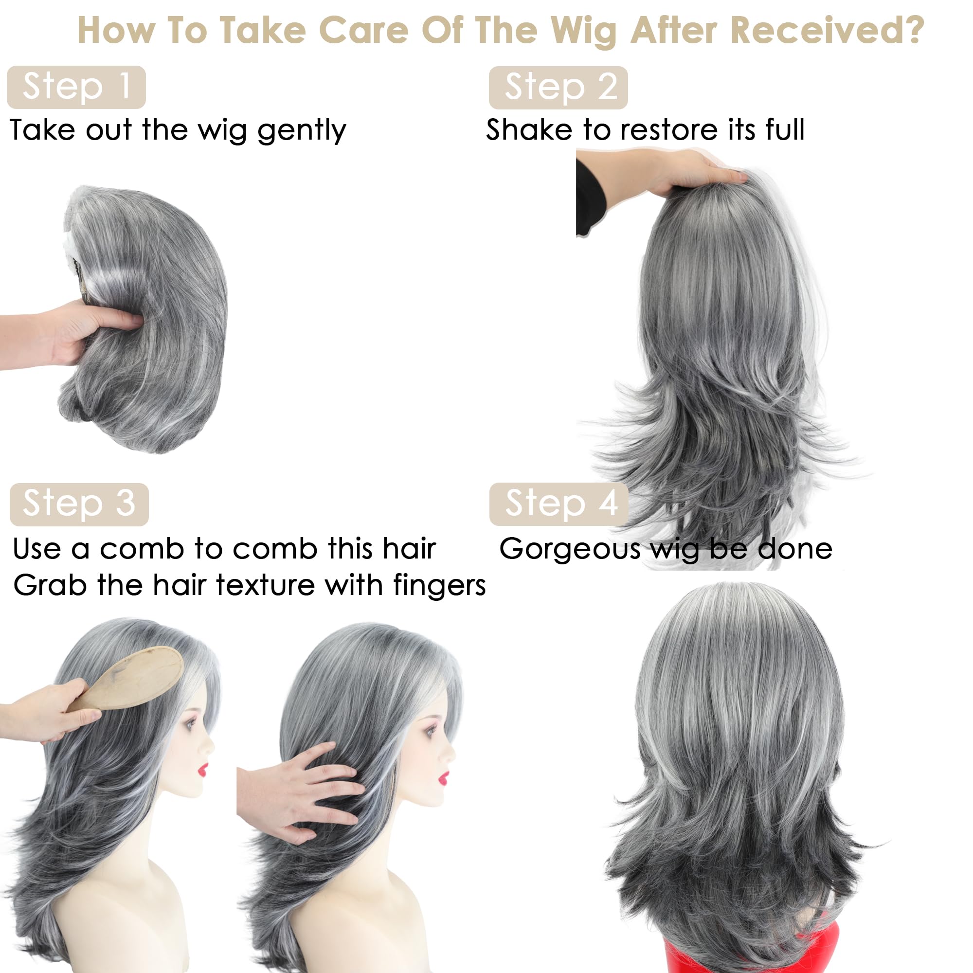 Pelucas largas en capas grises para mujer, pelucas onduladas plateadas, pelucas de cabello sintético natural para uso diario en fiestas 8
