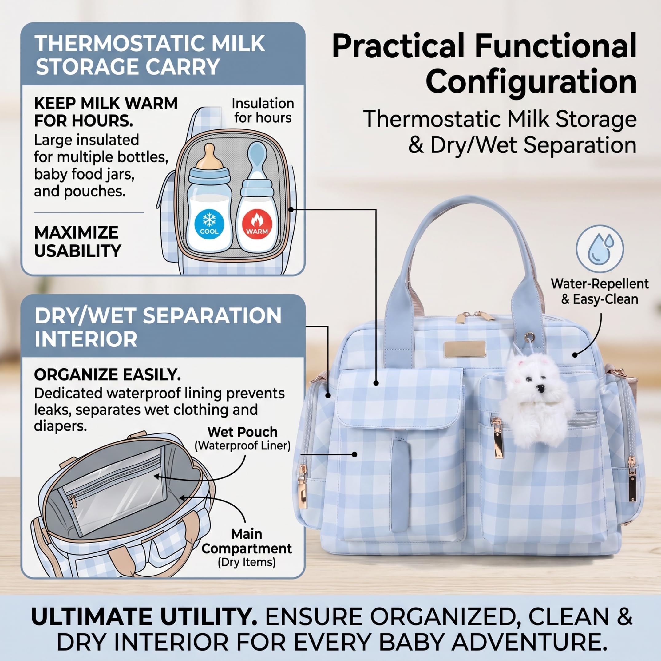 Borsa per pannolini Borsa per pannolini impermeabile multitasche con ciondolo, Blu