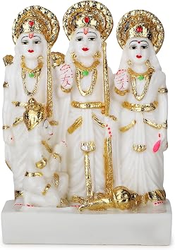 Ram Darbar Idol in White Marble Finish Lord Ram, Lakshman, Sita & Hanuman Ji Statue 6 Inch Decorative Murti for Car, Office & Home Decor Ideal for Gifting Pack of 1