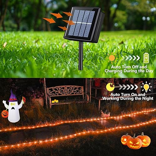 Miniatura 2 de YEGUO Luces solares naranjas de Acción de Gracias, paquete de 2 unidades de 100 luces LED de 33 pies cada una para exteriores, cadena de luces de