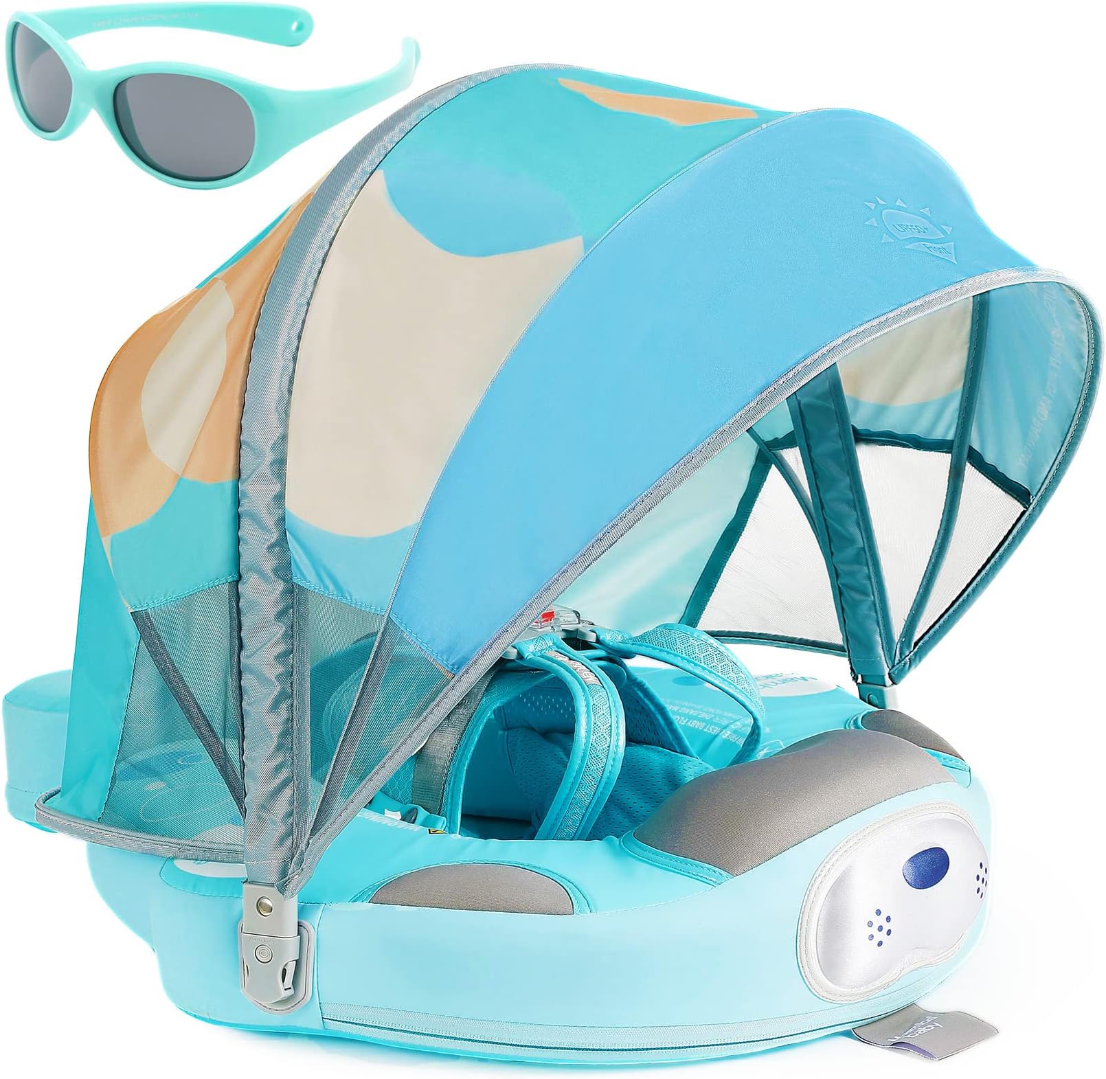Mambobaby Float with Canopy and Tail New Upgraded Non-Inflatable Baby Pool Float Mambo Float Swim Trainer Solid Infant Swim Float Adjustable Pearl Foam Baby Swim Ring