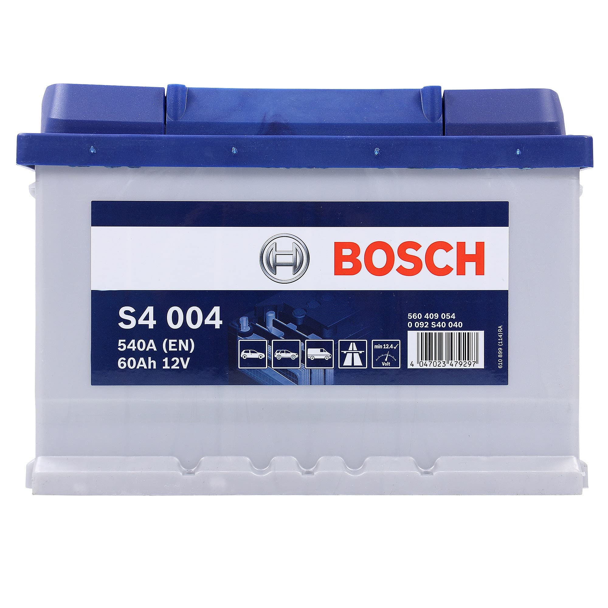 Bosch S4004 - Car Battery - 60A/h - 540A - Lead Acid Technology - for Vehicles Without Start/Stop system - Type 075, 242 x 175 x 175 mm