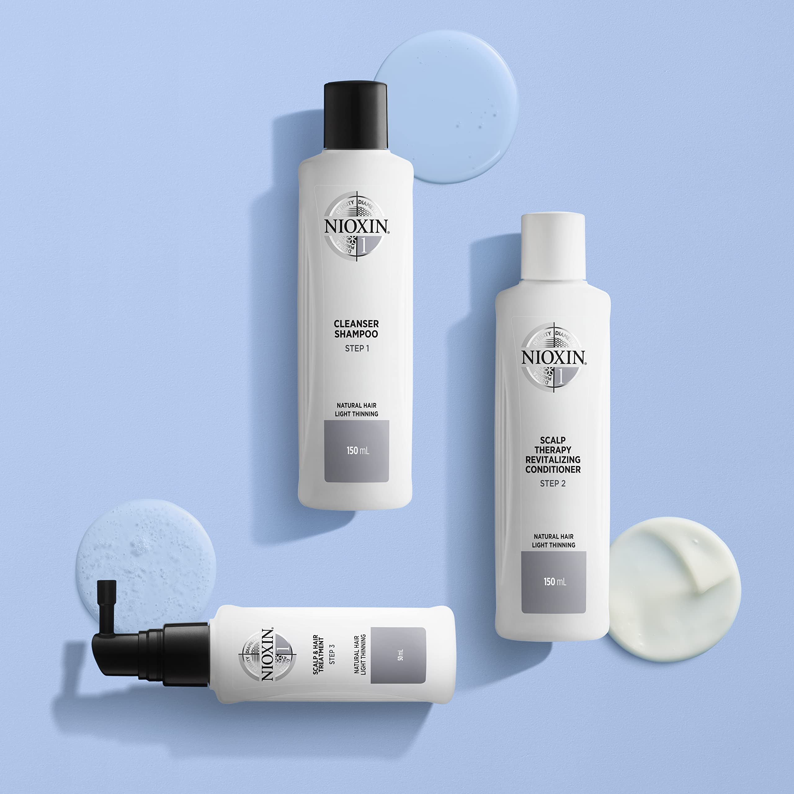 NIOXIN System 1 Starter-Set – Shampoo, Haarspülung und Kopfhaut Serum für naturbelassenes, dezent dünner werdendes Haar – gegen Haarausfall durch Haarbruch und für mehr Widerstandskraft
