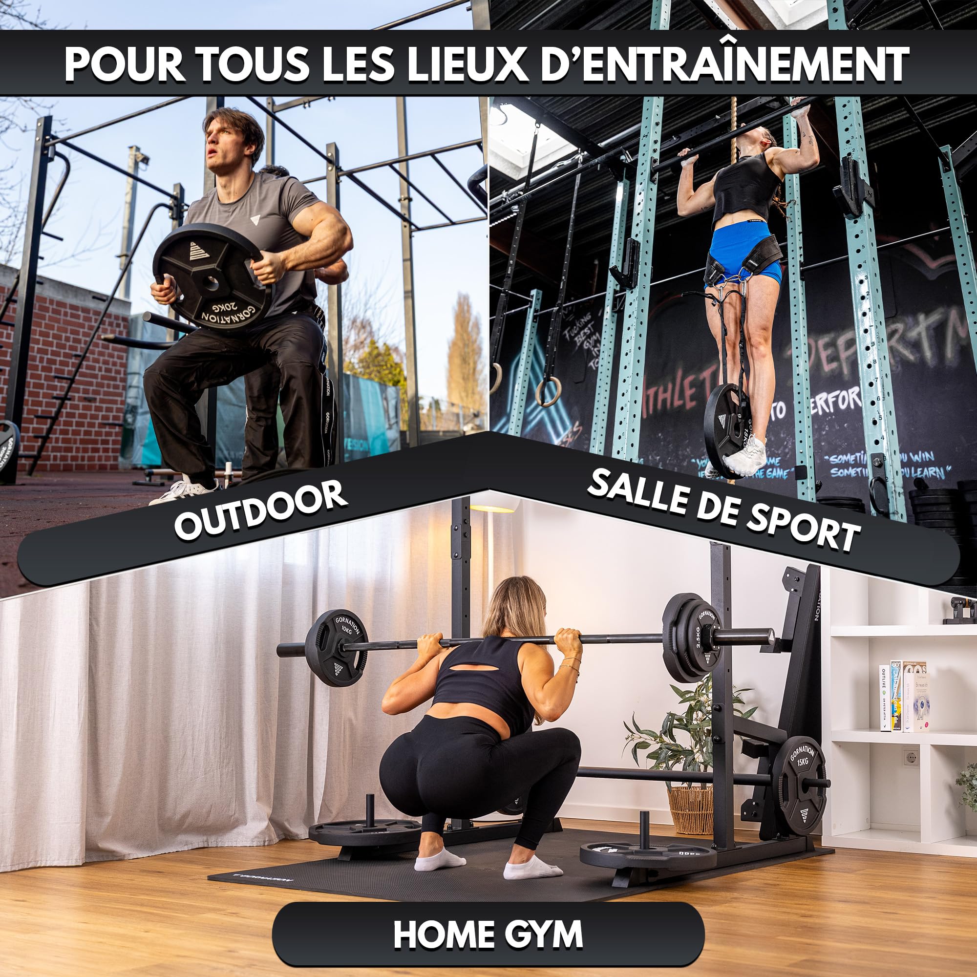 GORNATION Disques de Musculation 50 mm en Fonte, Disques Olympiques pour Barre et Haltères, Weight Plates avec Poignées, Set de Poids pour Musculation, Fitness et Calisthenics