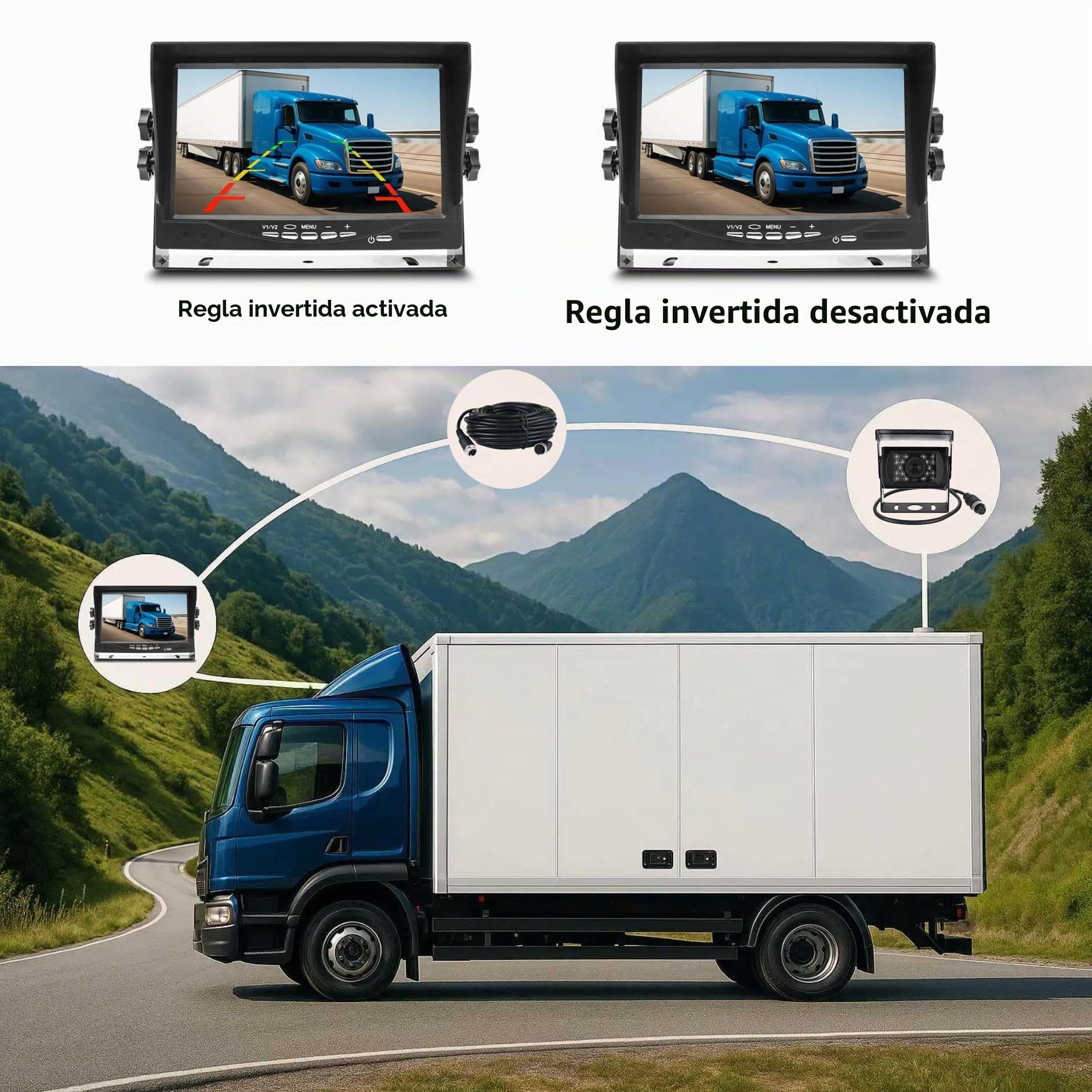 4pines 12V-24V vehículos Copia de Seguridad cámara Sistema 7 Inch TFT LCD HD Color Monitor +18 IR visión Nocturna Impermeable Marcha atrás visión Trasera cámara para Camiones/RV/Remolque/Bus