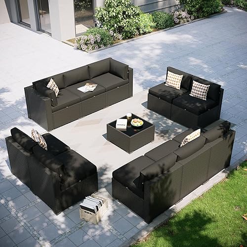 Miniatura 13 de Aoxun Juego de muebles de patio, 7 piezas de sofás seccionales para exteriores con cubierta Waterprool, muebles de mimbre para exteriores, juego de