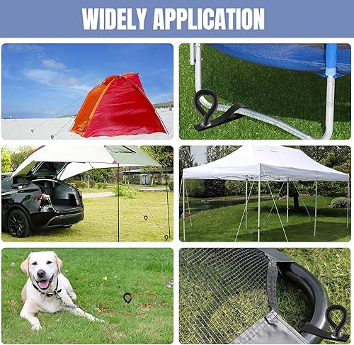 Miniatura 33 de Eurmax Juego de 4 estacas para trampolín de Estados Unidos, con forma de sacacorchos, juego de anclaje de acero con gancho en T para trampolines