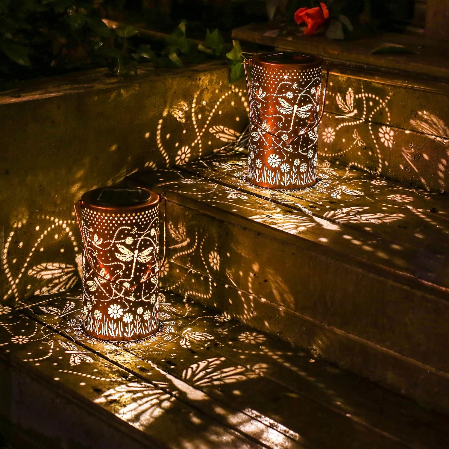 Mothers Day Gifts for Mom Dragonfly Solar Lanterns Outdoor Waterproof Hanging Solar Lights Dragonfly Gifts for Women Men Metal Decorative LED Lanterns for Yard, Patio, Lawn, Pathway, Garden Decor