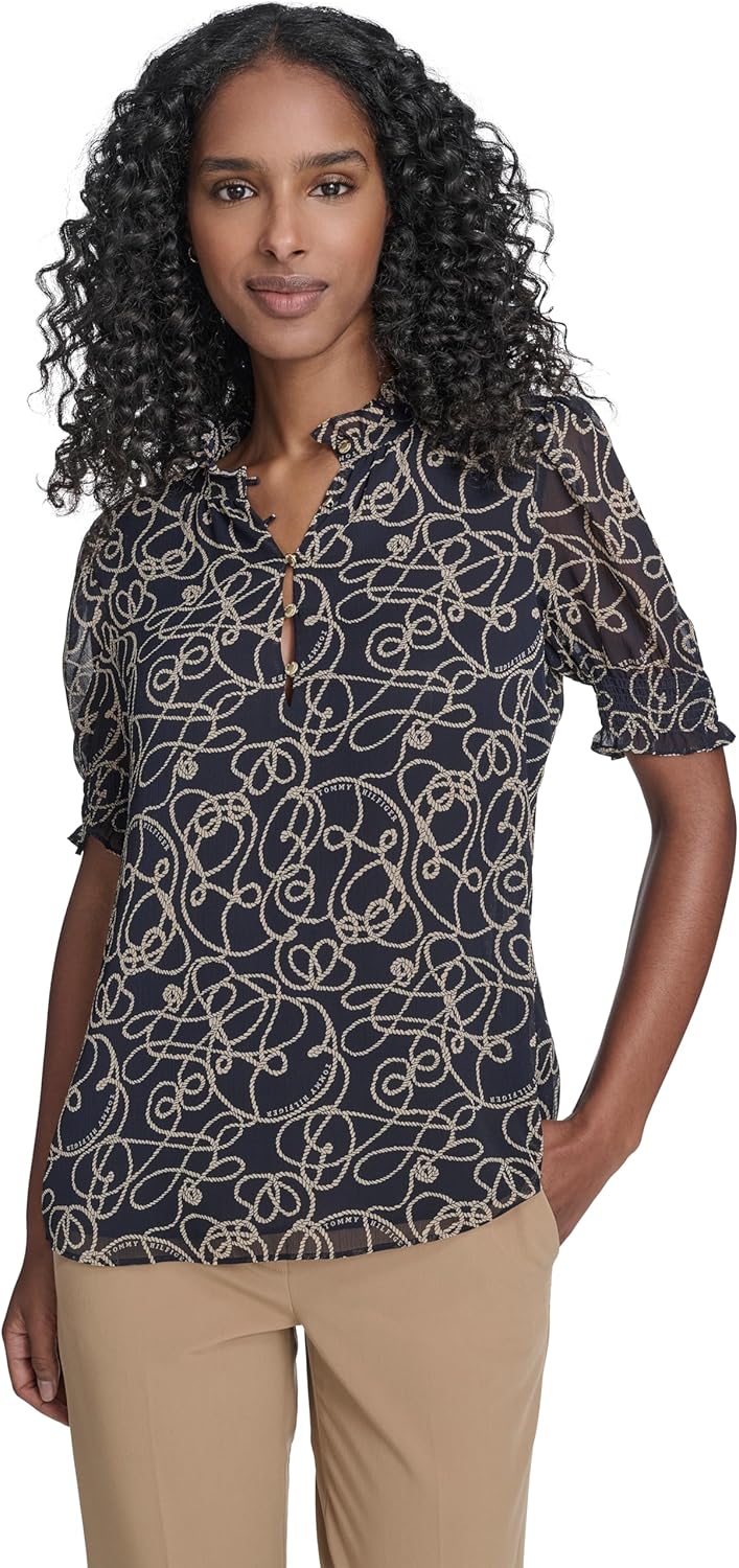 Tommy Hilfiger Womens Puff Sleeve Blouse