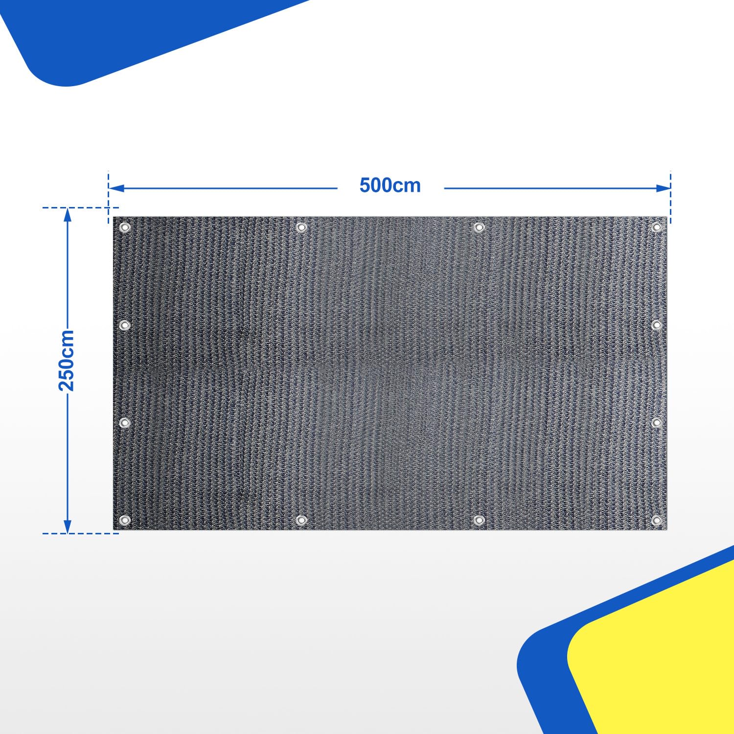 Tapis d'auvent 250 x 500 cm, tapis de camping, sol de tente avec 13 piquets et sac de transport, lavable, respirant, antidérapant, tapis d'auvent pour camping-car, plage, gris, bleu