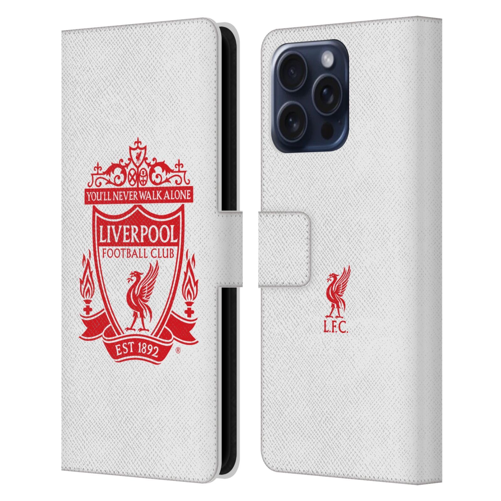 Head Case Designs Officially Licensed Liverpool Football Club White 2 Crest 1 Leather Wallet Case Compatible With Apple iPhone 16 Pro Max