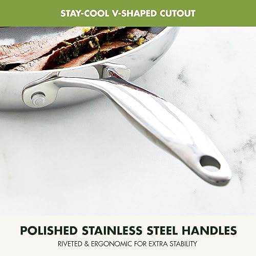 Miniatura 9 de GreenPan Valencia Pro - Juego de ollas y sartenes de acero inoxidable de 10 piezas, apto para inducción, tricapa espejada, revestimiento