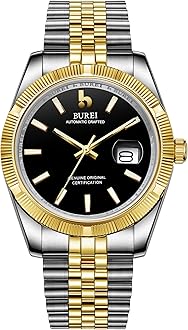BUREIMen's Classic Luxury Watch Stainless Steel Waterproof Machine Watch Fashion Double Watch Date Sapphire Crystal