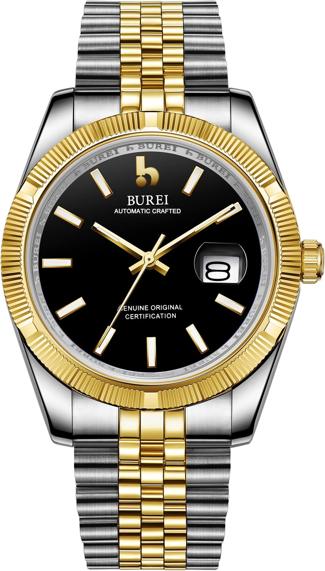 BUREI Men's Wristwatch, Automatic, Mechanical, Waterproof, Fashionable, Analog, Popular, Business, Date, Brand Watch, Simple, Casual, Luminous Watch, gold and silver-black, Bracelet Type