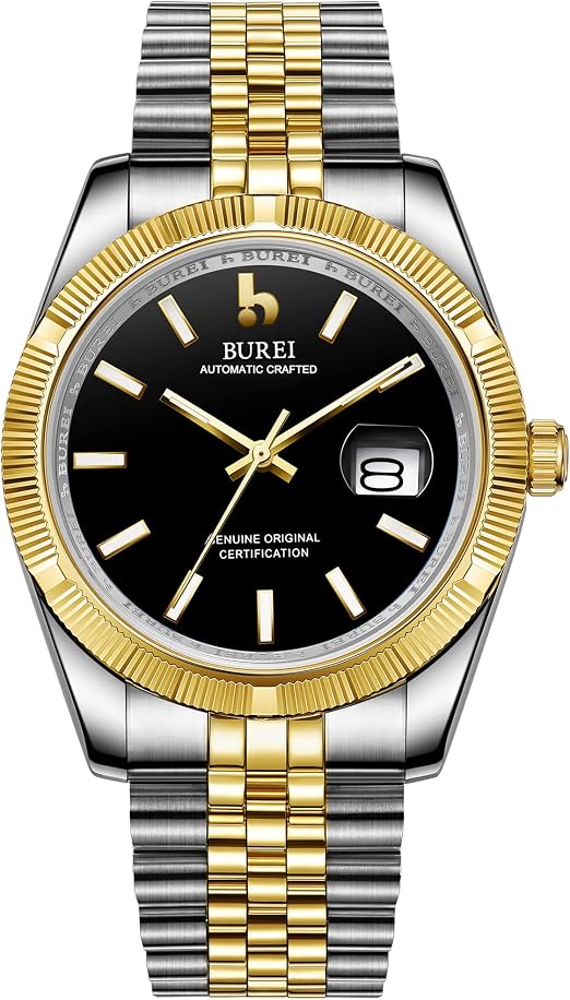 BUREI Orologio Meccanico da Uomo Stile d'Affari alla Moda con Finestra  della Data Cinturina in Acciaio Inossidabile Orologio a Quadrante Luminoso  : Amazon.it: Orologi
