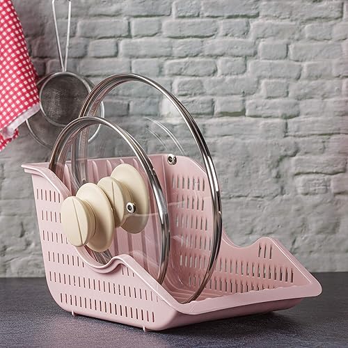 Miniatura 5 de Crystalia Organizador de gabinete de cocina de plástico para platos, juego de almacenamiento de platos verticales para encimera, tapa  placa