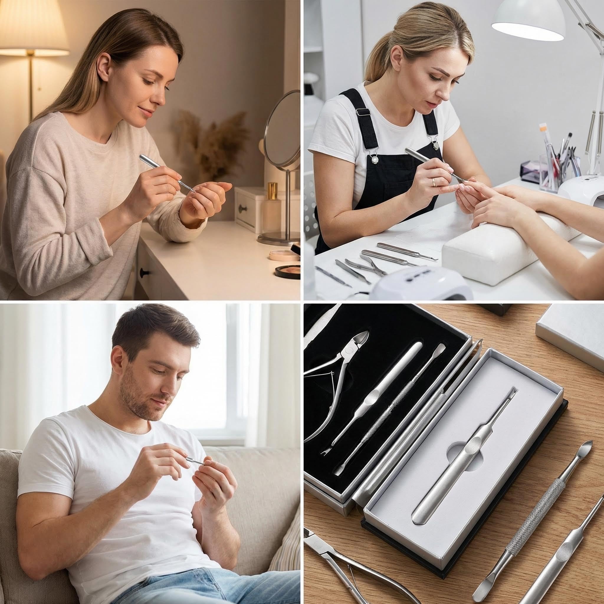 Empujador de cutículas profesional de acero inoxidable. Herramienta de manicura para adultos