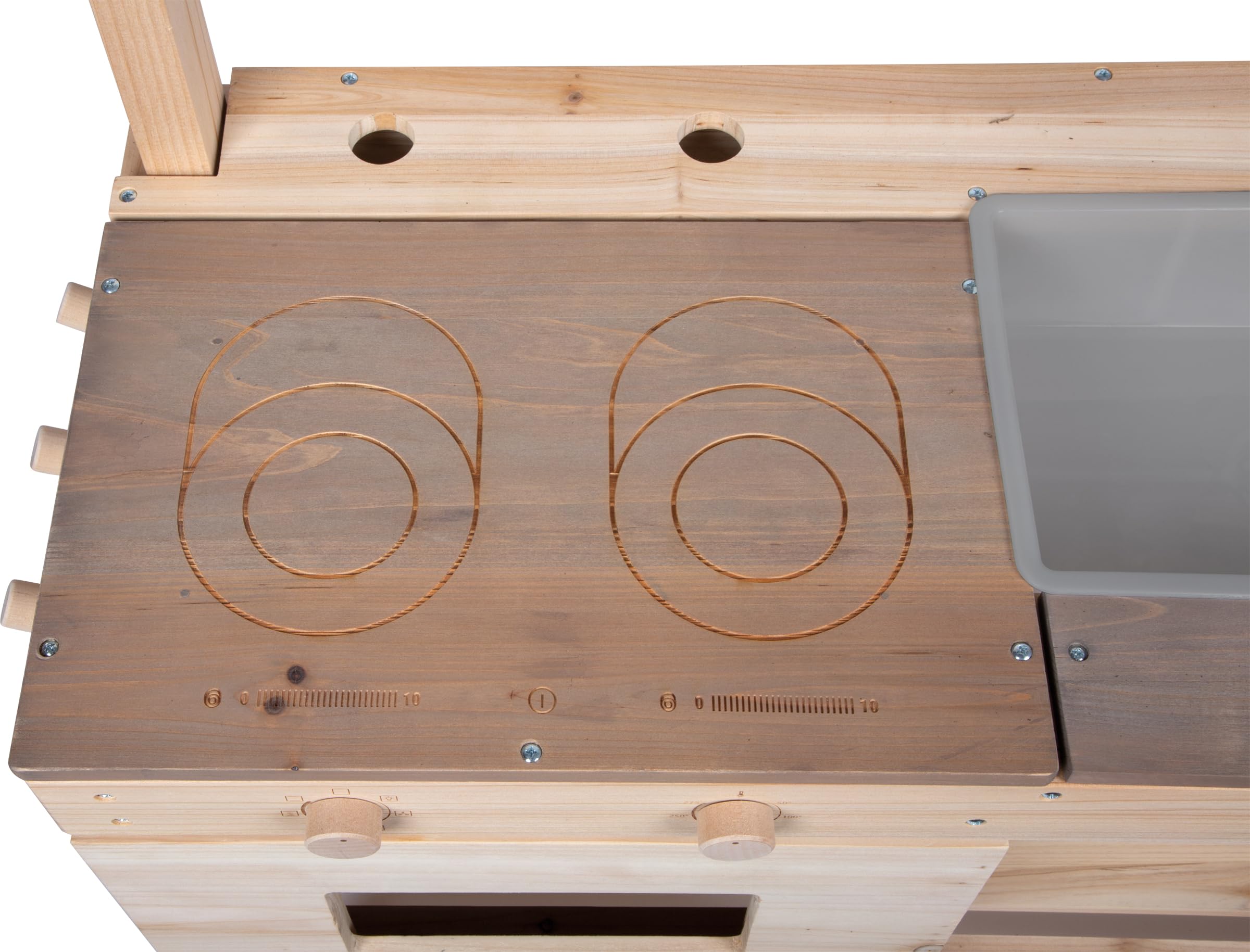 small foot Cucina da esterno e negozietto in legno, cucina/negozio Outdoor, utilizzabile su entrambi i lati, con rubinetto e numerosi accessori, 12790